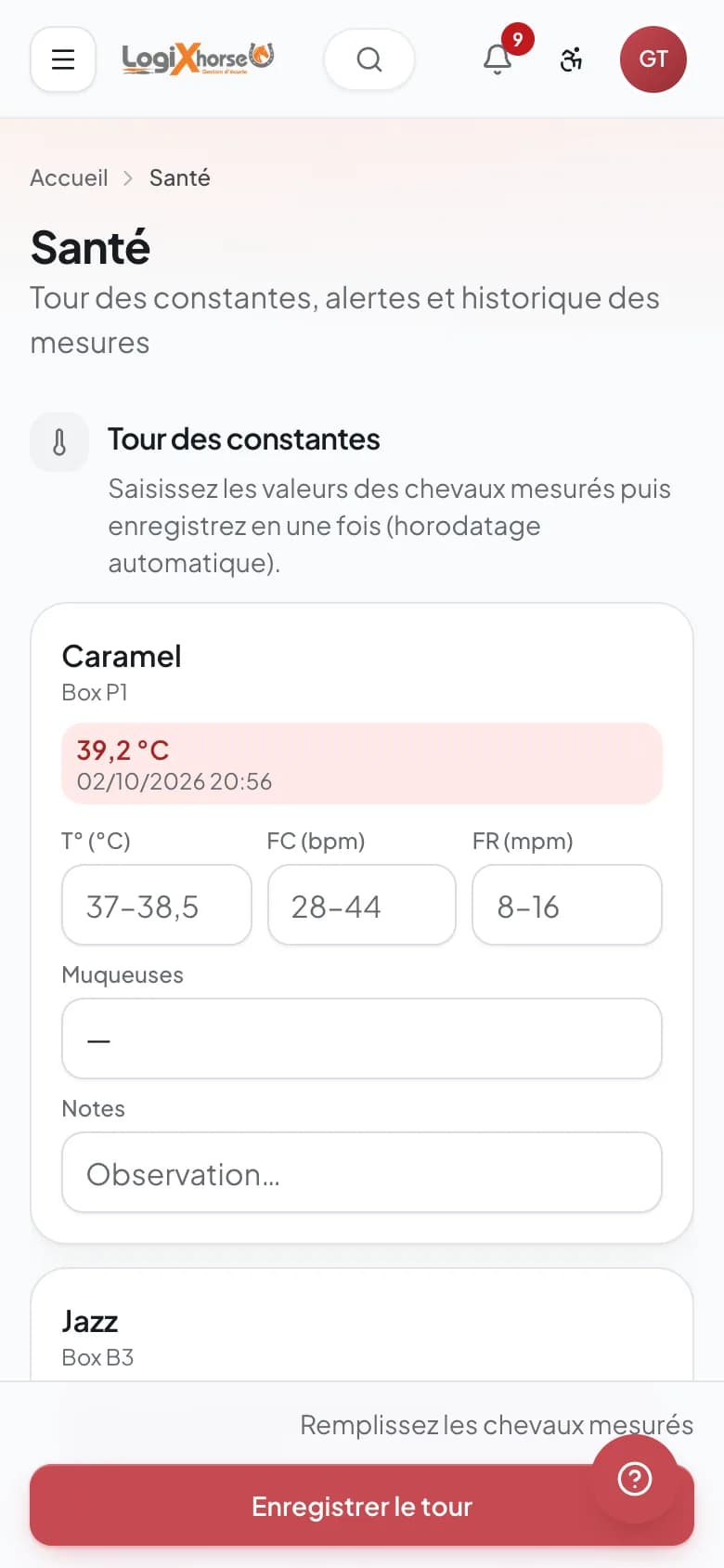 Tour des constantes sur téléphone